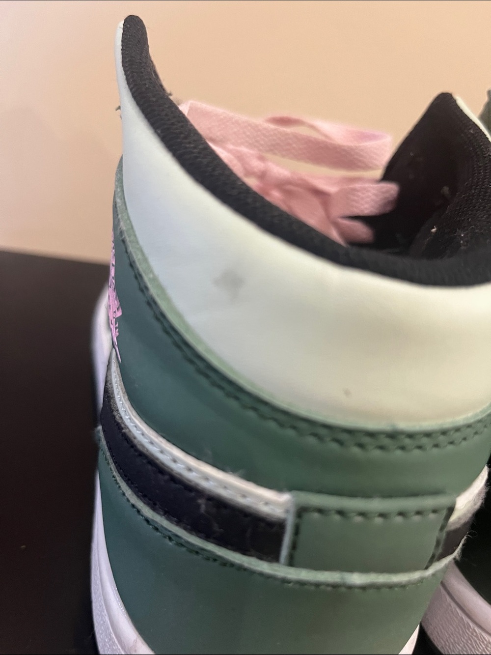 Mid-Top Sneakers in Mint Green, Black & Pink Laces - Picture 3 of 11